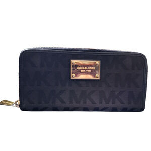 Michael Kors Black canvas and leather wallet clutch